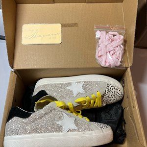 Vintage Havana | Hailey Sneakers in Washed Glitter and Cheetah Print